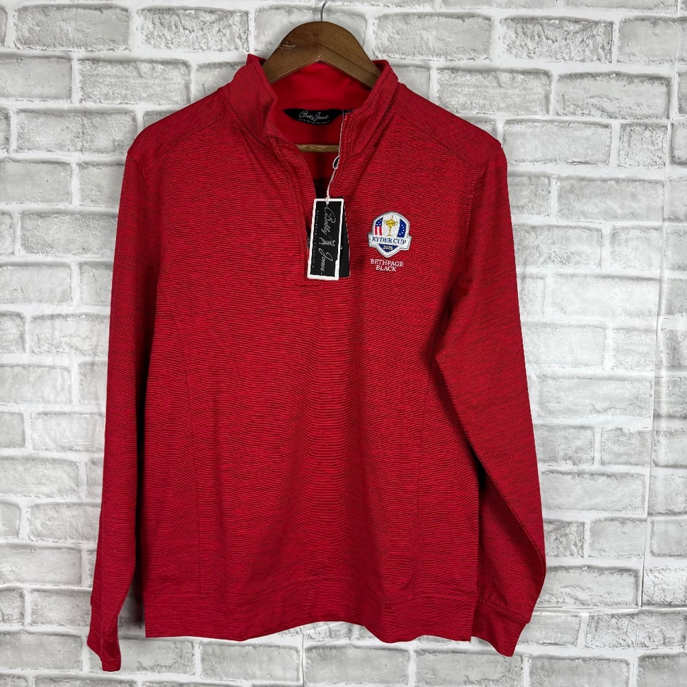 Bobby Jones x Ryder Cup Bethpage Black Red Quarter Zip Golf Pullover Mens SMALL